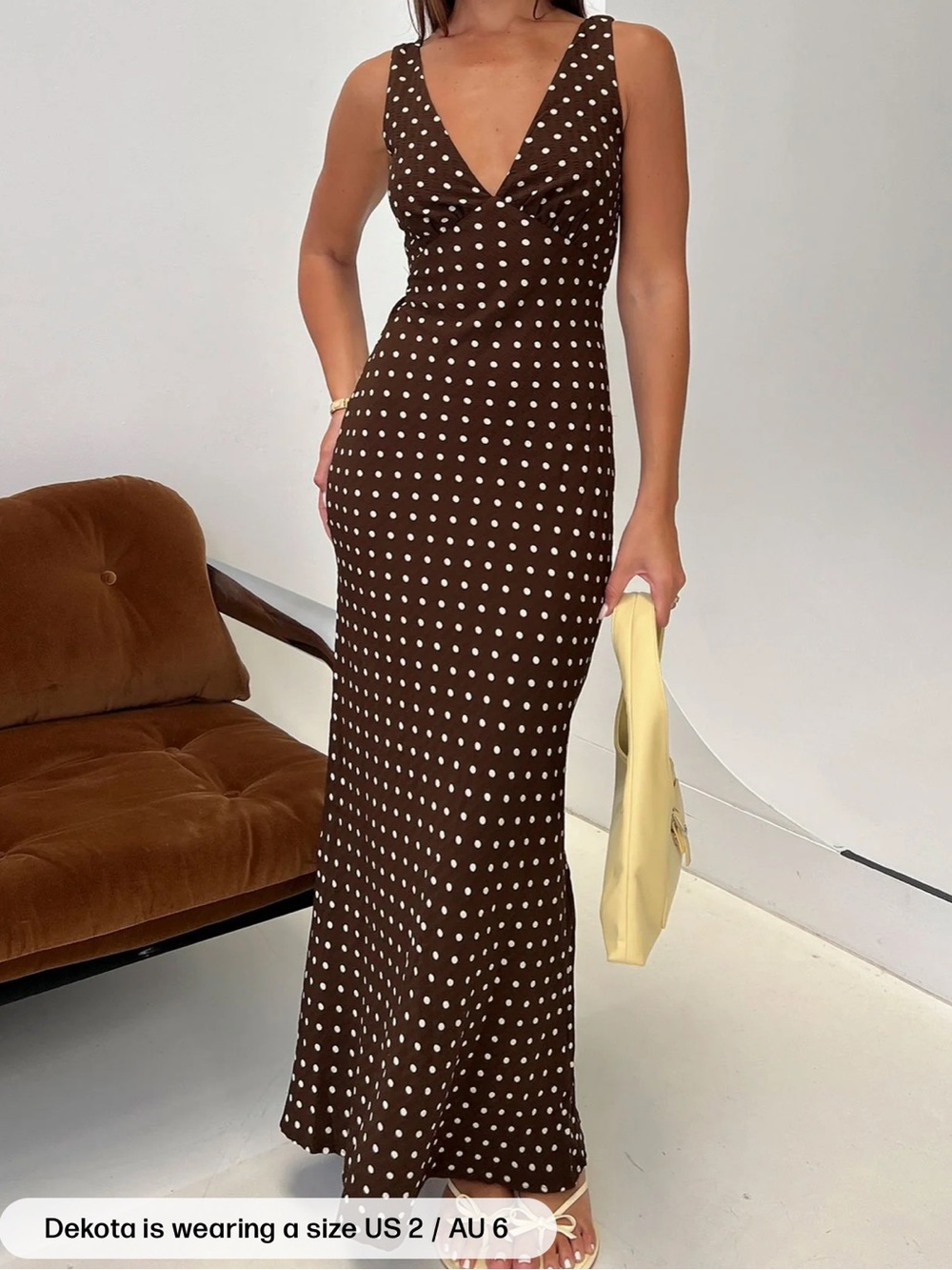 Princess Polly Nellie Maxi Dress Brown Polka Dot 4